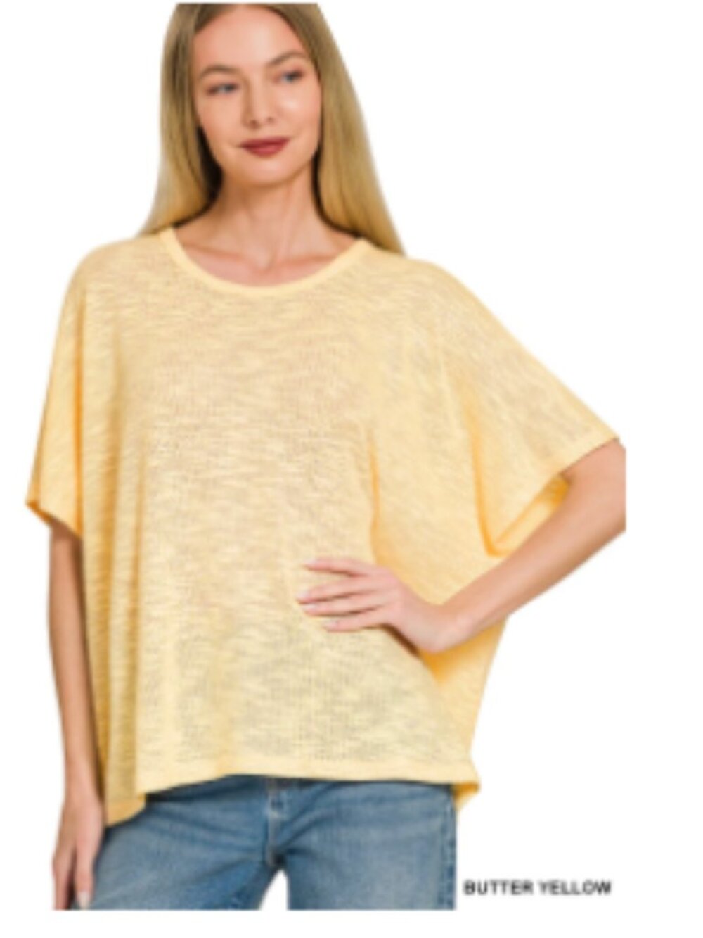 Zenana Oversized Slub Hacci Top Butter Yellow 1X/2X NEW